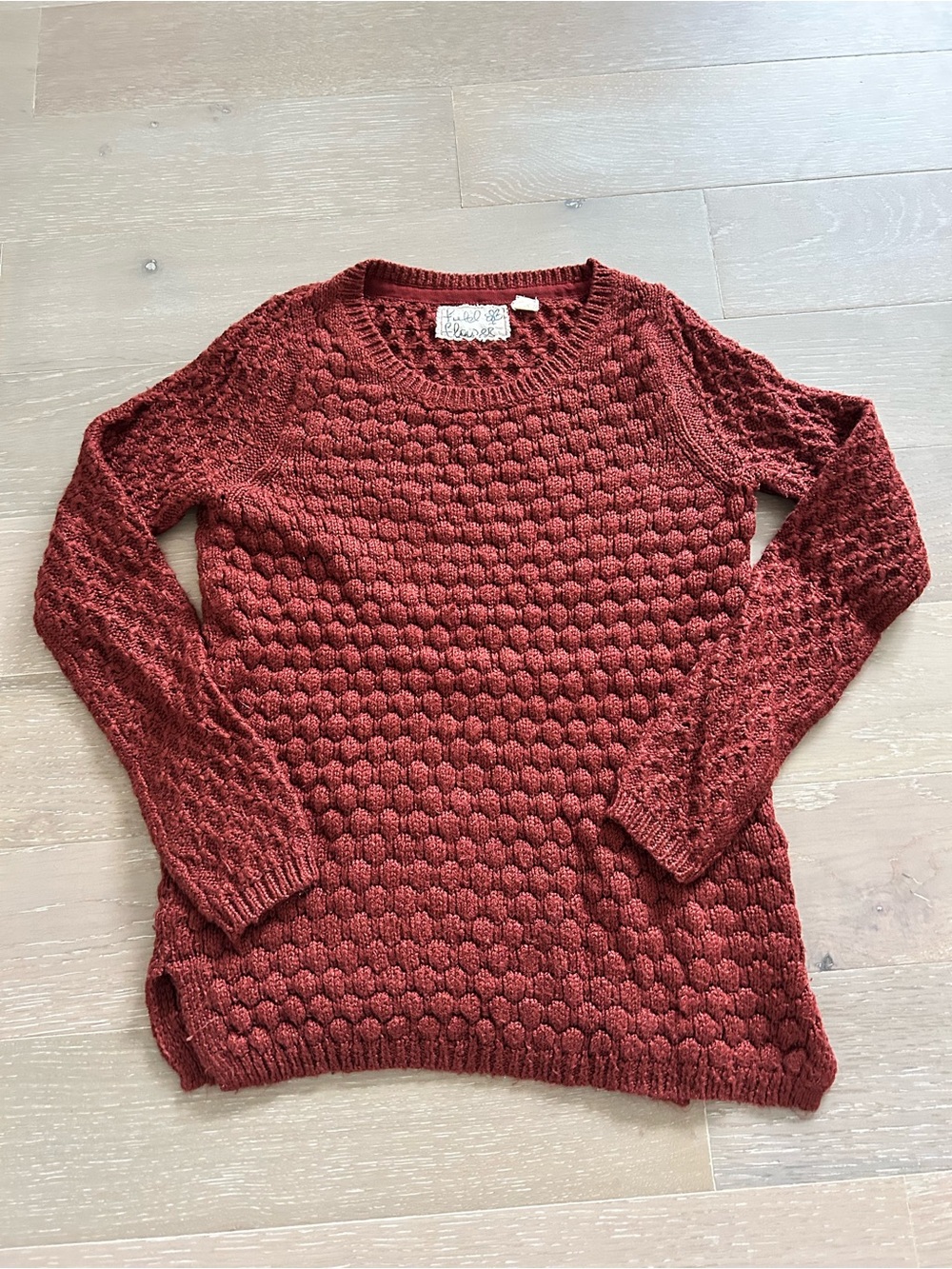 Textured Crewneck Sweater in Deep Rust